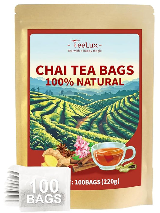 TeeLux Chai Black Tea, Black Tea with Cinnamon, Ginger, Clove & Star Anise, Mellow & Spicy Flavor