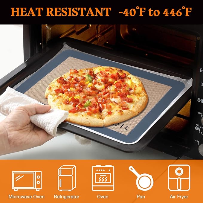 Silicone Baking Mat Large 3 Pack-2 Half Sheets+1 Small Quarter Sheet,Reusable Non Stick Food Safe