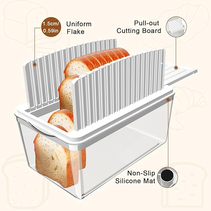 Upgrade Pull Out Bread Slicer for Homemade Bread with Bread Box, Foldable Bread Slicing
