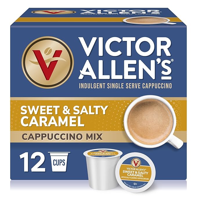 Victor Allen's Coffee Sweet and Salty Caramel Flavored Cappuccino, 12 Count, Single Serve Coffee
