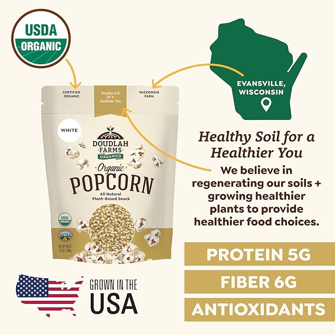 Organic White Popcorn Kernels Unpopped 25 lb Bulk - Healthy, Non-GMO, Gluten-Free, Pesticide-Free