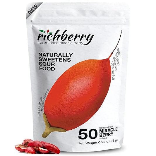 Miracle Berry by richberry, 50-Halves, Freeze Dried Premium Fruits, 100% Real Fruit, No
