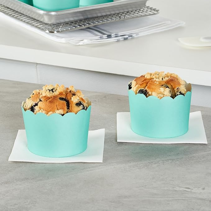 Panificio 10 Ounce Cupcake Wrappers, 200 Scalloped Baking Cups - Oven-Ready, Greaseproof, Turquoise