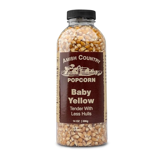 Amish Country Popcorn | 14 oz Bottle | Baby Yellow Popcorn Kernels | Old Fashioned, Non-GMO and