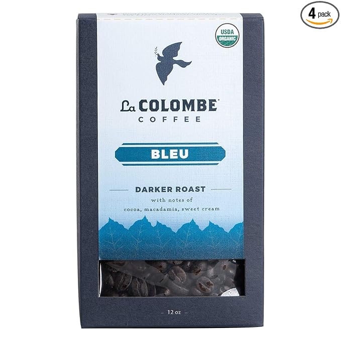 La Colombe Bleu Organic Dark Roast Whole Bean Coffee - Notes of Cocoa, Macadamia & Sweet Cream, 12