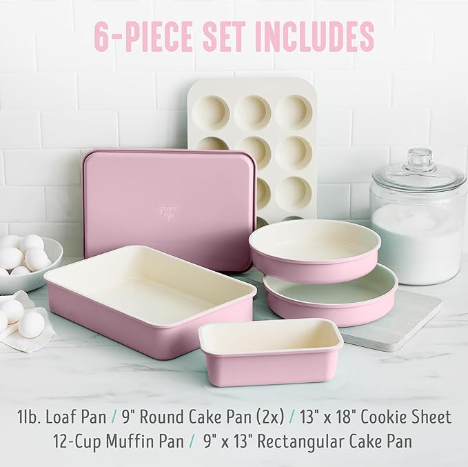 GreenLife 6 Piece Nonstick Bakeware Set, Non-Toxic PFAS-Free Ceramic Oven Pans, Dishwasher & Oven