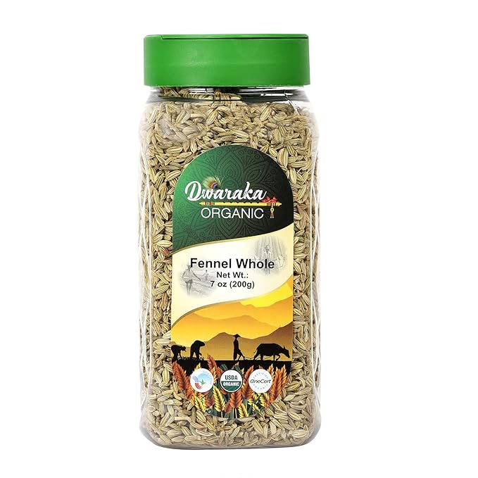 Dwaraka Organic - Fennel Seeds, 7oz, Healthy, Organic, Non GMO, All Natural