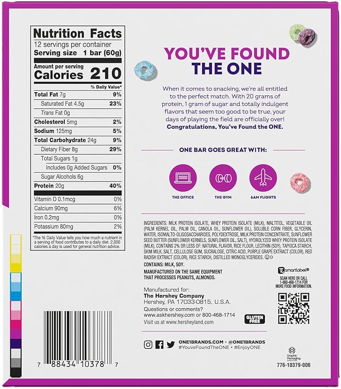 ONE Protein Bars, Fruity Cereal, Gluten Free with 20g Protein and 1g Sugar, Pantry Staples, 2.12 oz