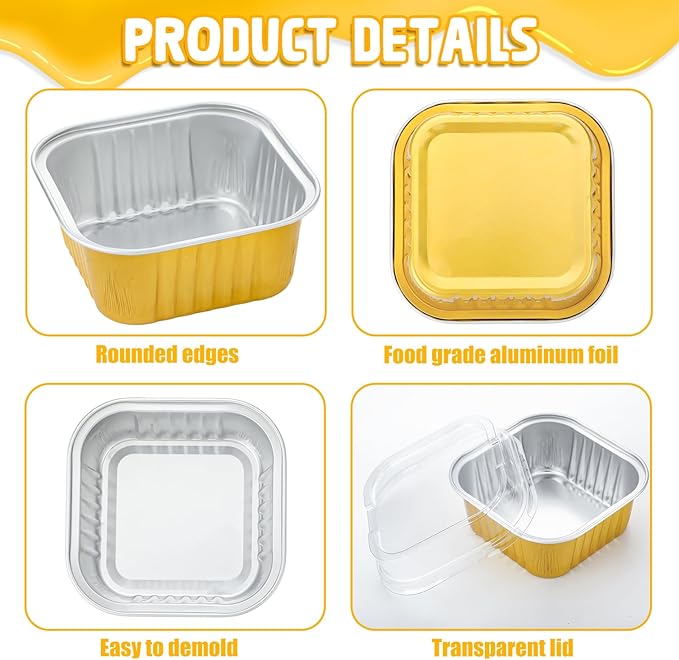 Hushee 600 Pcs Aluminum Foil Baking Cups with Lids and Spoons 5oz Disposable Ramekins Dessert