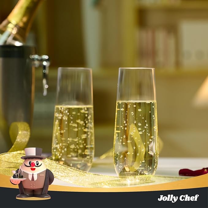 JOLLY CHEF 24 Pack Stemless Plastic Champagne Flutes 9 oz, Crystal Clear Stemless Plastic Toasting
