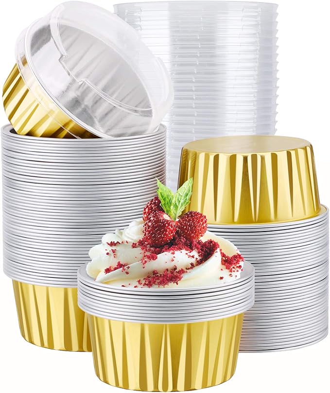EUSOAR Aluminum Muffin Cups with Lid, 100pcs 5oz Muffin Liners Cups with Lids, Disposable Foil