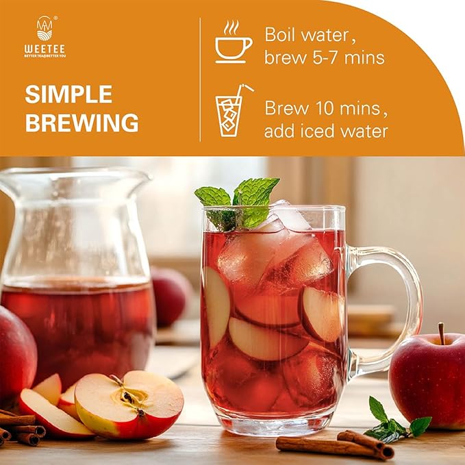 WT WEETEE Apple Cinnamon Herbal Tea Bags, 60 Count, Perfect Blend of Sweet Cinnamon, Tart Hibiscus