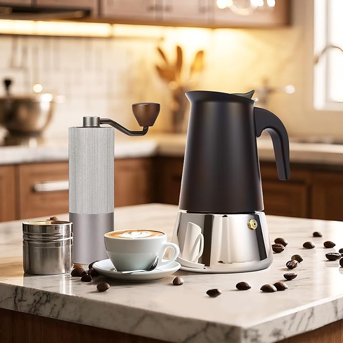 Moka Pot, 6 Cups (10.6 oz) Stovetop Espresso Maker, 304 Stainless Steel Moka Pot, Induction