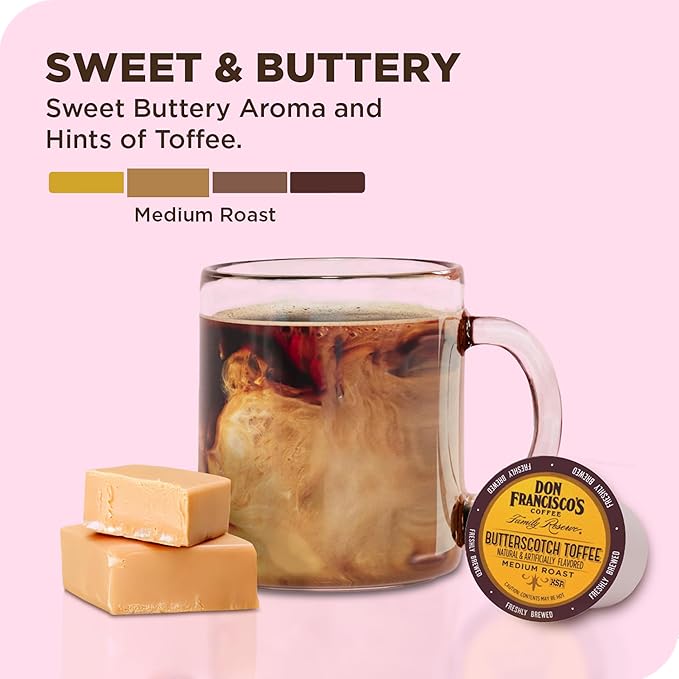 Don Francisco's Butterscotch Toffee Flavored Coffee - 24 K-Cup Compatible Single-Serve Pods - 100%