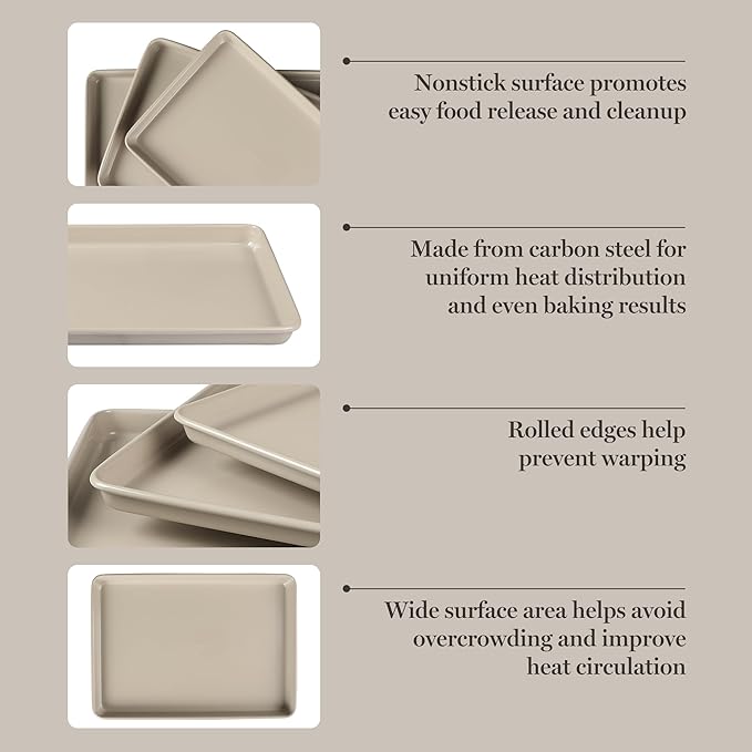 Martha Stewart Gallen 3-Piece Cookie Sheet Set ??13", 15", 17" Baking Pans, Ceramic Nonstick
