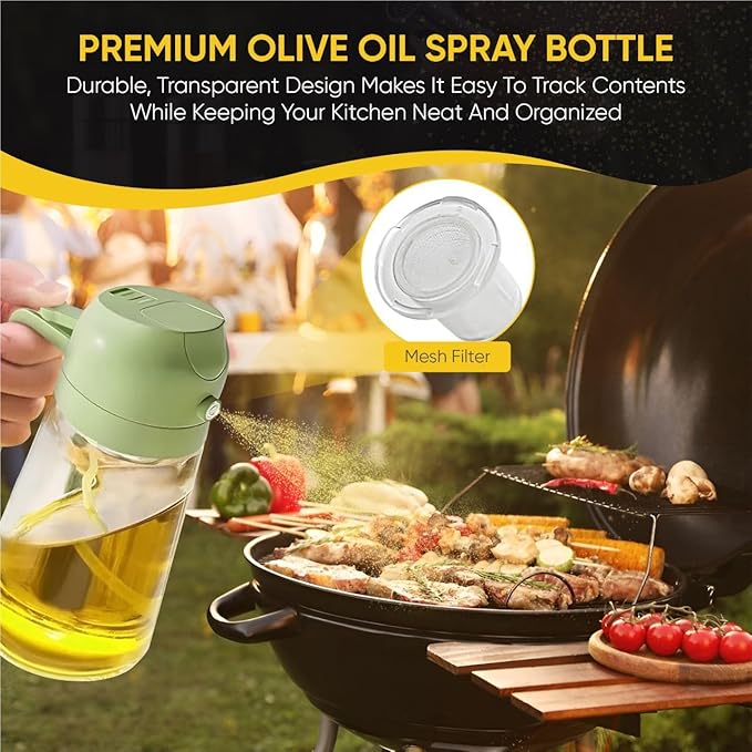 2-in-1 Olive Oil Dispenser Bottle, Spray and Pour, Multi-Use Kitchen Gadget, Food-Grade, Salad