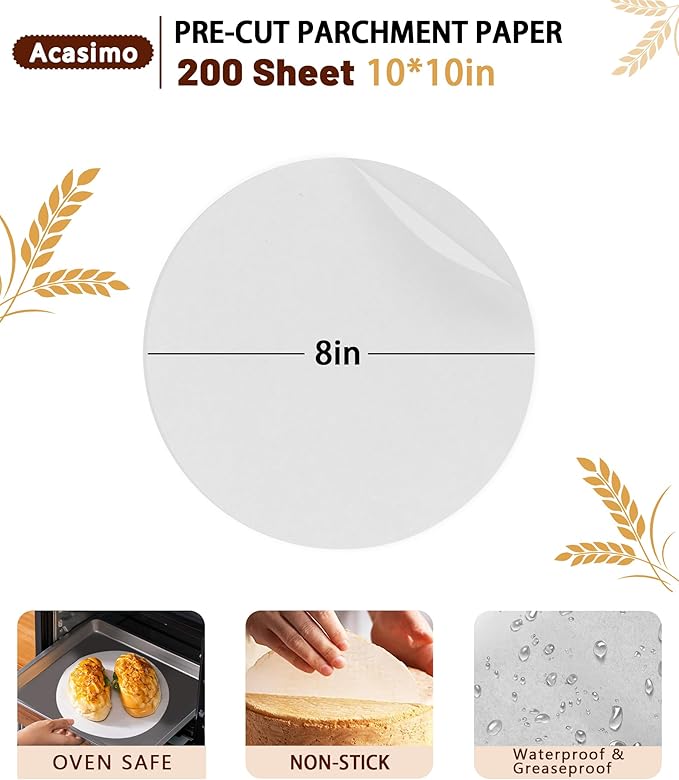 200Pcs Parchment Paper Rounds, 8 Inch Baking Parchment Circles, Precut Baking Sheets Round, Burger