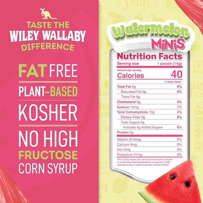 Wiley Wallaby Mini Licorice Bites 0.5 Ounce Classic Gourmet Soft & Chewy Australian Watermelon