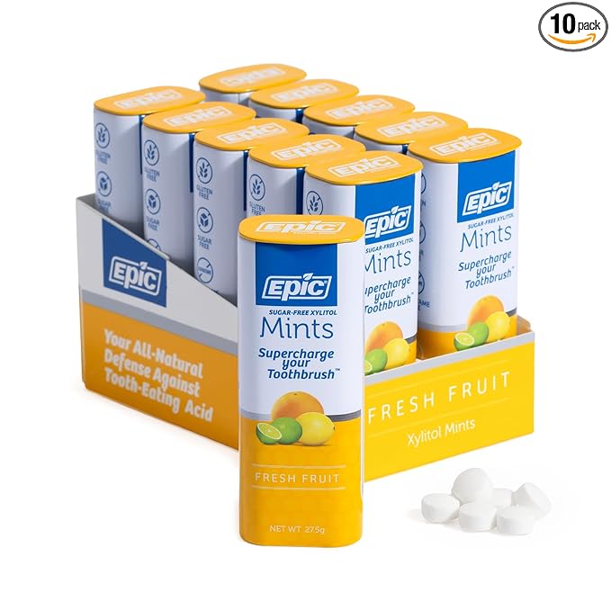 Epic 100% Xylitol Mints - Aspartame Free, Sugar Free - Fresh Fruit Flavored Mints, 55 Pieces (Pack