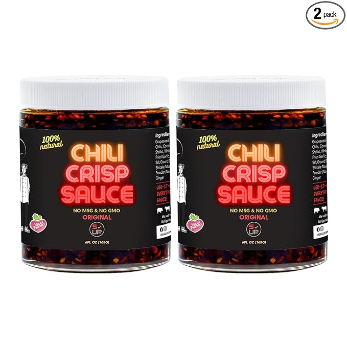 SAUCE UP 100% Natural Artisan Chili-Crisp 6oz-Premium 13 Ingredients, Vegan, Keto, Zero Msg, Flavor