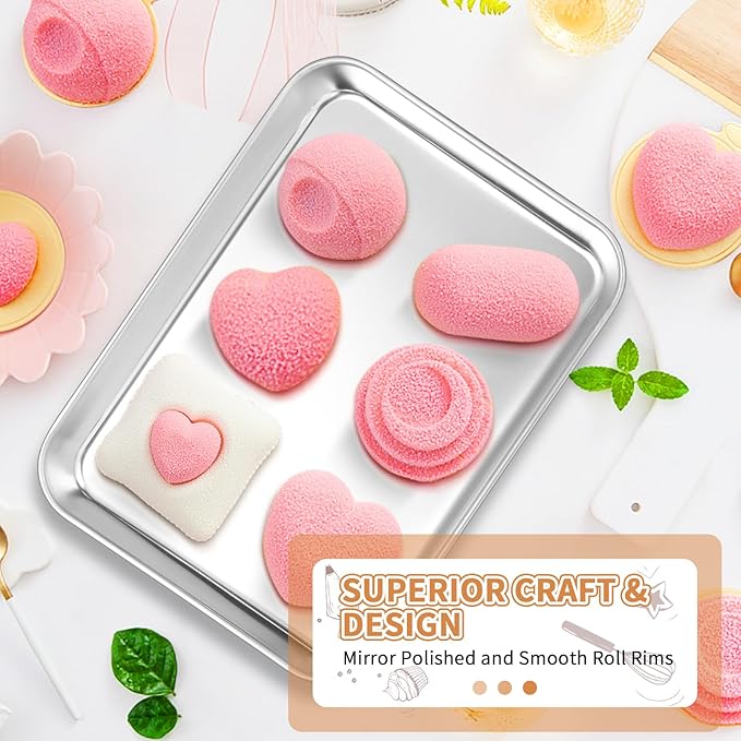 Stainless Steel Baking Sheet Set of 2, Deedro Cookie Sheet Metal Baking Pan Oven Tray, Non Toxic &