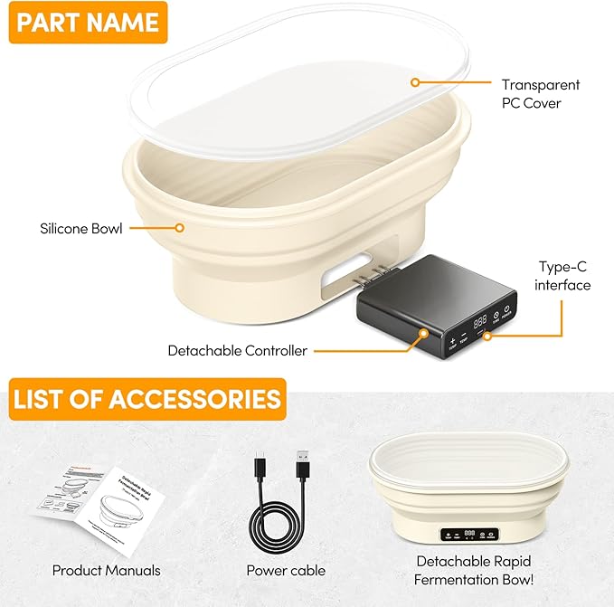 Heating Sourdough Bread Proofing Basket,Digital Display Bread Proofer with 6 Temperature Settings/7