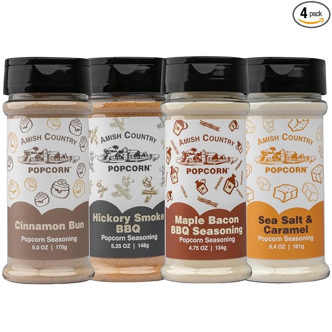 Amish Country Popcorn | 4 Pack Sweet & Savory Seasoning Bundle | Old Fashioned, Non-GMO and Gluten