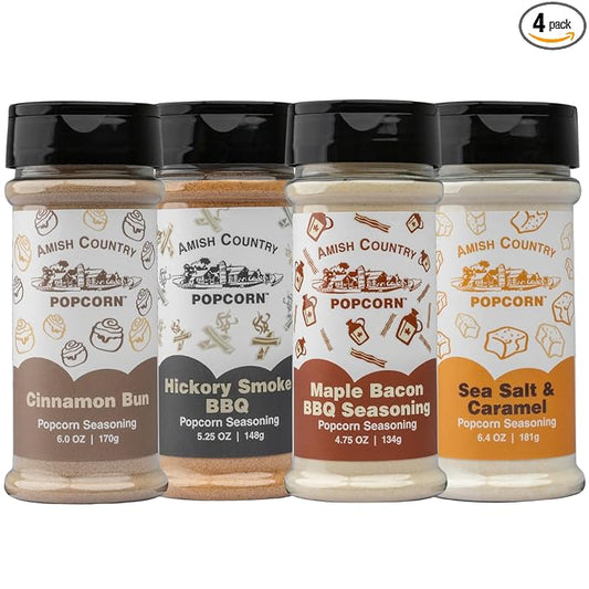 Amish Country Popcorn | 4 Pack Sweet & Savory Seasoning Bundle | Old Fashioned, Non-GMO and Gluten
