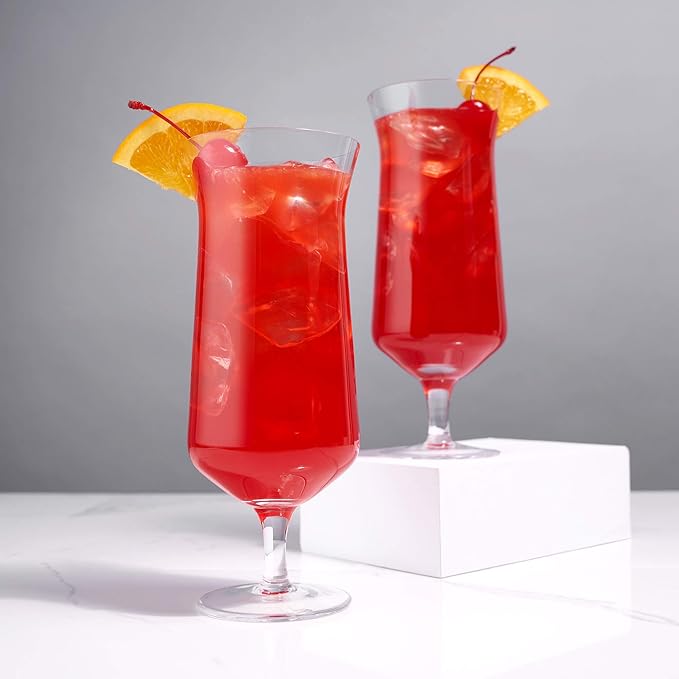 Viski Raye Hurricane Glasses, Perfect for Pina Coladas, Tropical Cocktail Glass, Crystal Glasses
