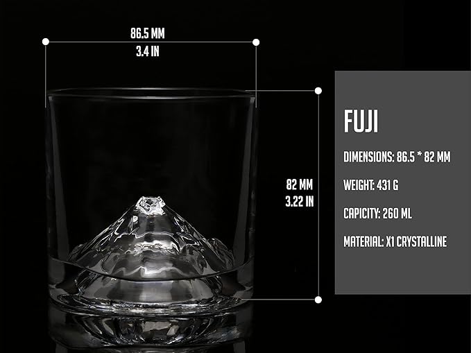 Mount Fuji Heavy Crystal Whiskey Glasses Gift Set of 2, Thick Freezable Bourbon Glass 1lb Each