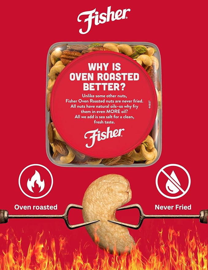 Fisher Oven Roasted Never Fried Mixed Nuts with Peanuts, 24 Ounces (Pack of 1), Peanuts, Almonds