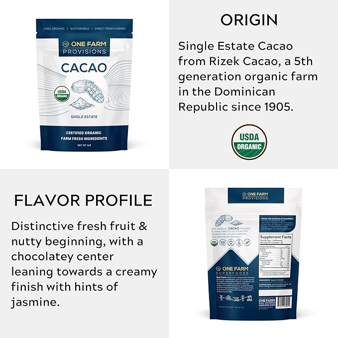 One Farm by WAAYB Organic Cacao, Single Estate, Non-GMO, Fair-Trade, Vegan, Gluten Free, 100% Raw