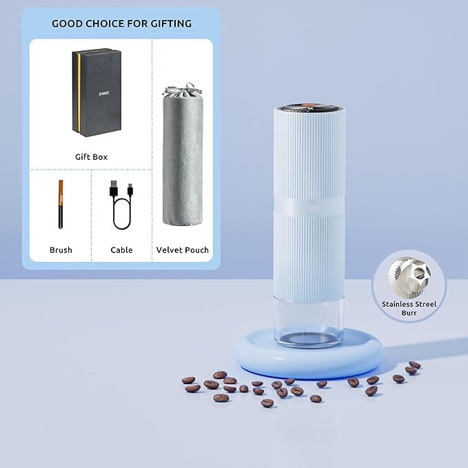 Portable Electric Coffee Grinder, Rechargeable Handheld Grinder with Stainless Steel Conical Burr