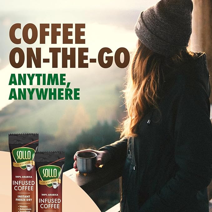 Sollo Infused Instant Chaga Mushroom Coffee Sticks (24 Servings) Memory & Clarity Support, 100%