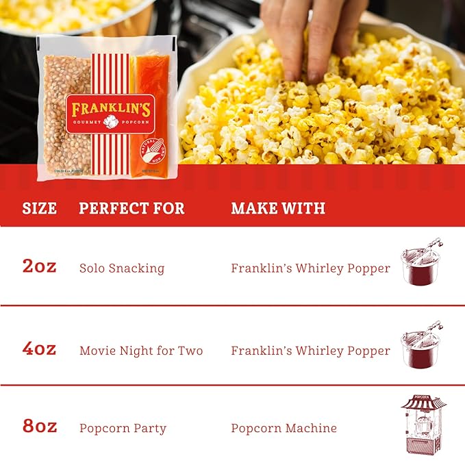 Franklin?셲 Gourmet Popcorn All-In-One Popcorn Packs for Popcorn Machine - 8oz Pack of 10 - Made in
