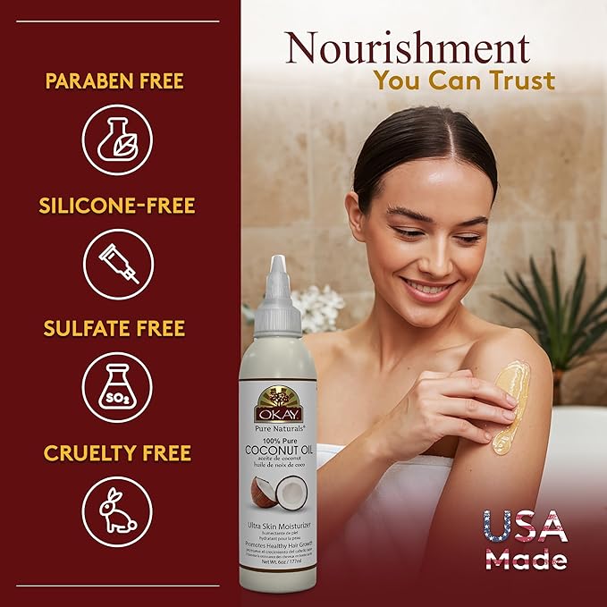 Okay 100% Pure Coconut Oil for Hair & Skin - Coconut Oil for Women & Men, Perfect for Body & Face