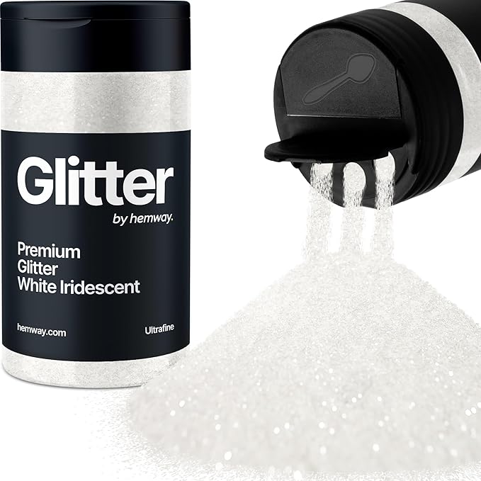 Hemway Premium Glitter Shaker - White Iridescent | 130g Ultrafine Metallic Flake Sequins for Resin