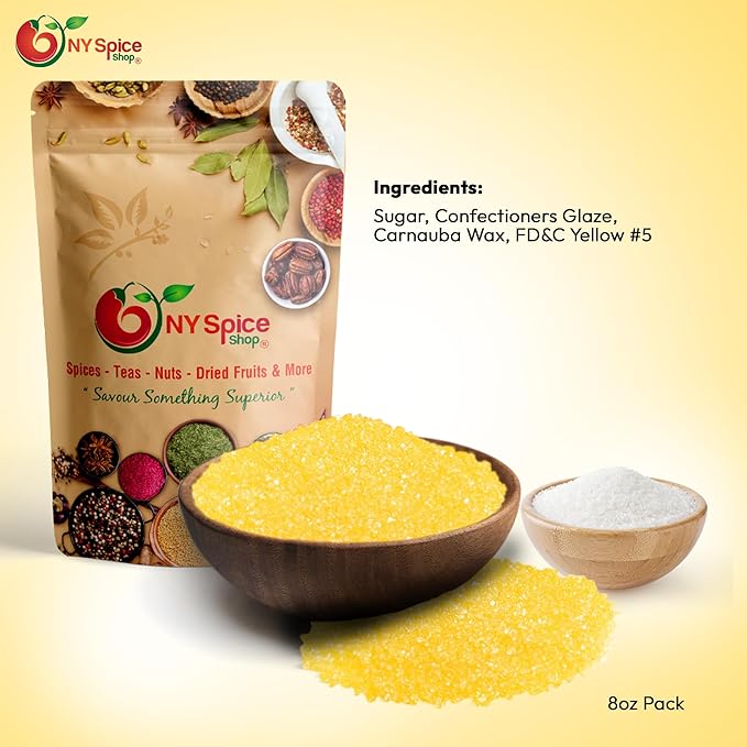 NY Spice Shop Yellow Sanding Sugar - 8 Ounce Sweet Colorful Edible Sprinkles For Candy Dish - Sugar
