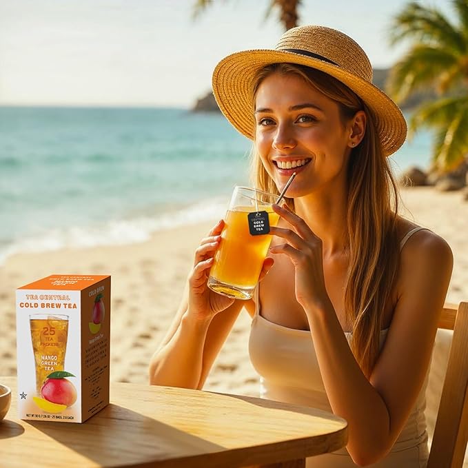 Life Plus Style Gourmet TEA CENTRAL Mango Green Tea Naturally Refreshing Cold Brew Tea Bags Organic