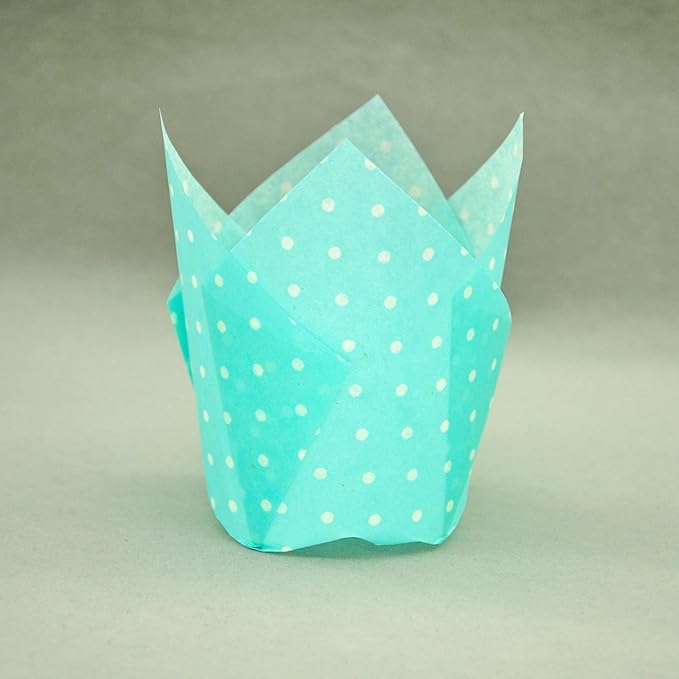 Large Muffin Greaseproof paper Baking cupcake cups, 2-1/4" x 4" Blue printed with Polka Dot Tulip