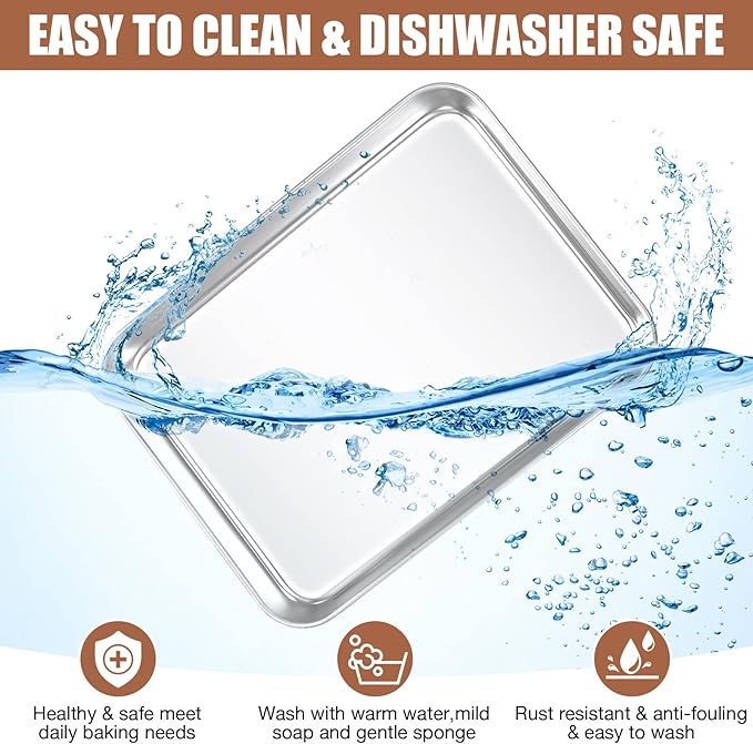 12 Pcs Baking Sheet Pan Set 9 x 6.7 x 1 Inches Cookie Sheet Small Toaster Oven Pans Stainless Steel