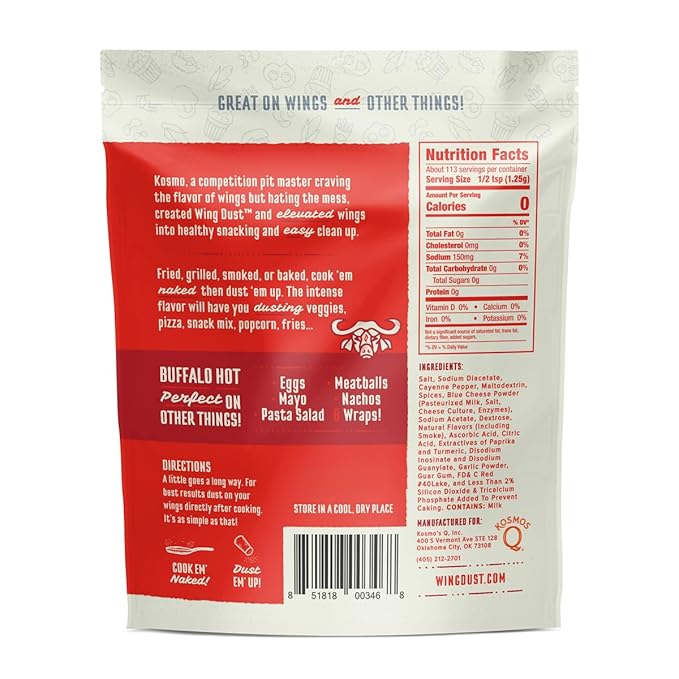 Kosmos Q Hot Buffalo Wing Dust, Spicy Chicken Wing Seasoning Powder for Wings, Popcorn, Fries &