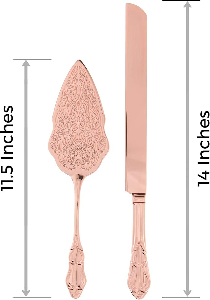 Ella Celebration Cake Knife & Server Set, Rose Gold Cake Cutting Sets for Wedding, Anniversary