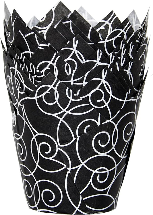 Muffin Greaseproof paper Baking cupcake cups, 2"(Bottom diameter) x 3-1/2"(Height) Black Fancy