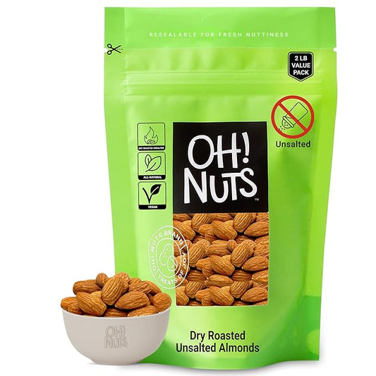 Oh! Nuts Almonds - Dry Roasted Unsalted Almonds - 2 lb - No Salt, No Oil All-Natural Protein