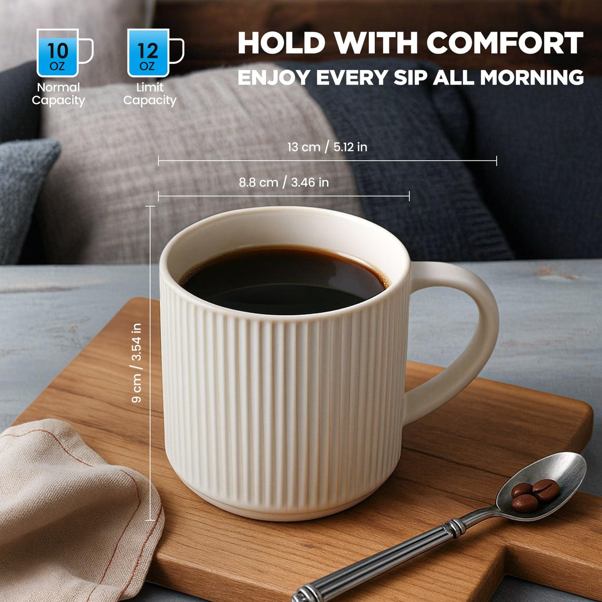 DeeCoo Matte White Coffee Mugs Set of 4, 12 Ounce Mug with Handles, Ceramic Stoneware Catering