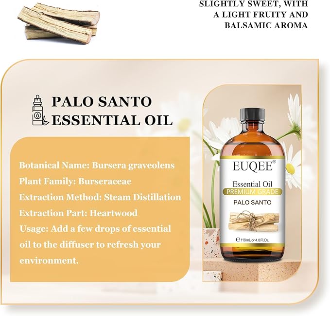 Palo Santo Essential Oil 118mL Pure Palo Santo Oil Premium Essential Oil with Glass Dropper for