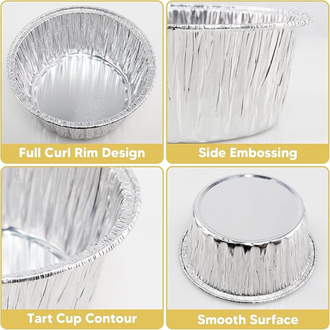 Aluminum Foil Baking Cups, 150 Pack Disposable 5 Oz Ramekins Aluminum Cupcake Muffin Liners Silver