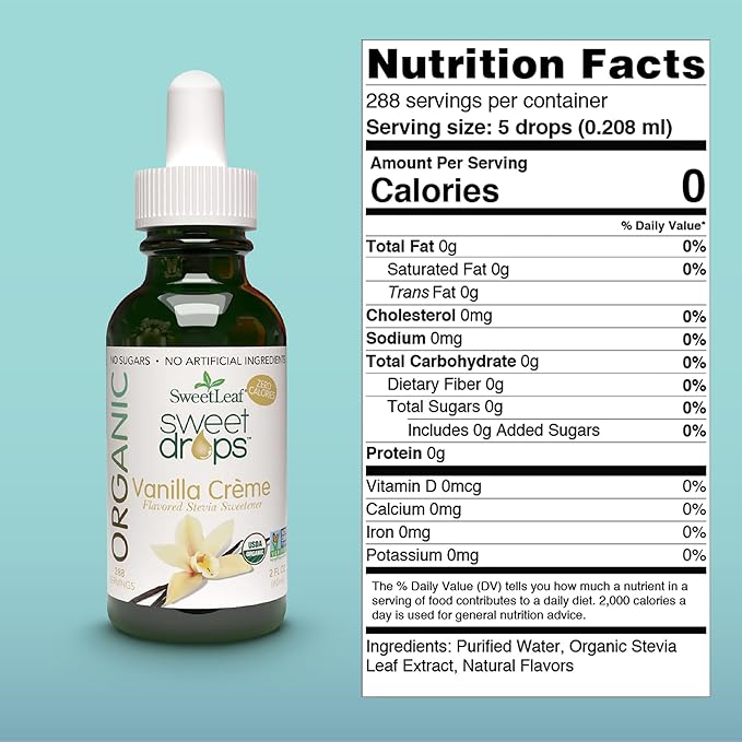 SweetLeaf Organic Sweet Drops - Flavored Stevia Liquid Sweetener, Stevia Extract, Zero Calorie