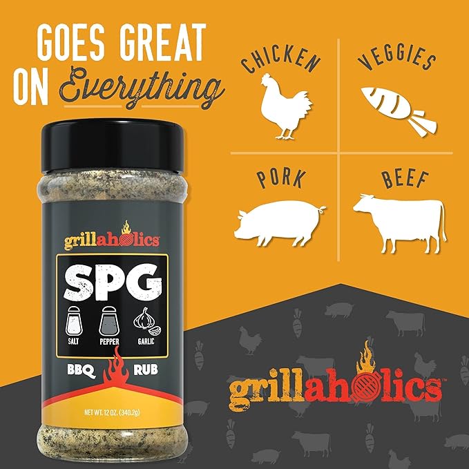 Grillaholics Salt Pepper Garlic Seasoning - SPG Rub Seasonings - The Perfect All Purpose Seasoning